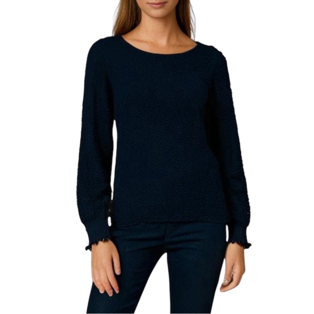 Madewell Blouse Black Textured Sweater Pullover Ruffle Balloon Sleeve Rustic XS